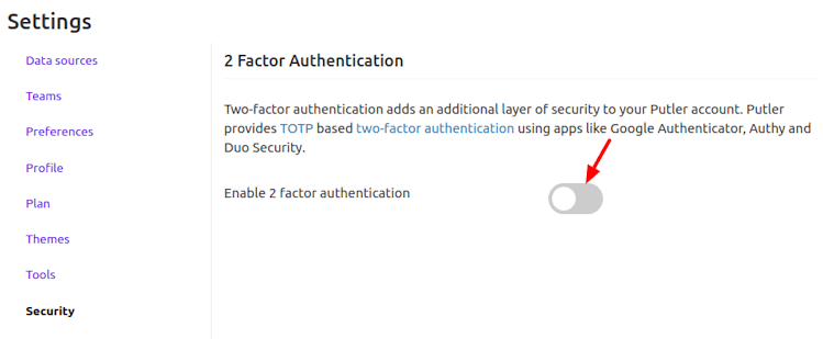 &#39;Putler 2fa enable setting&#39;