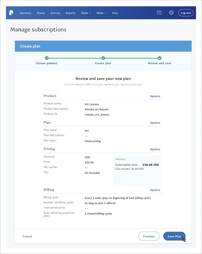 PayPal Subscription Setup Step 7
