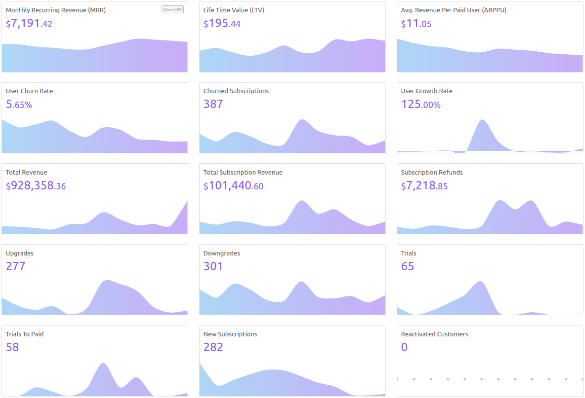 Putler's full blown subscription dashboard