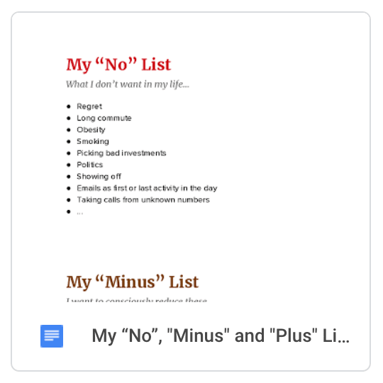 Copy my No, Minus and Plus List template on Google Docs