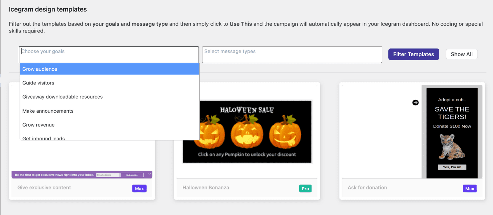 Icegram dashboard