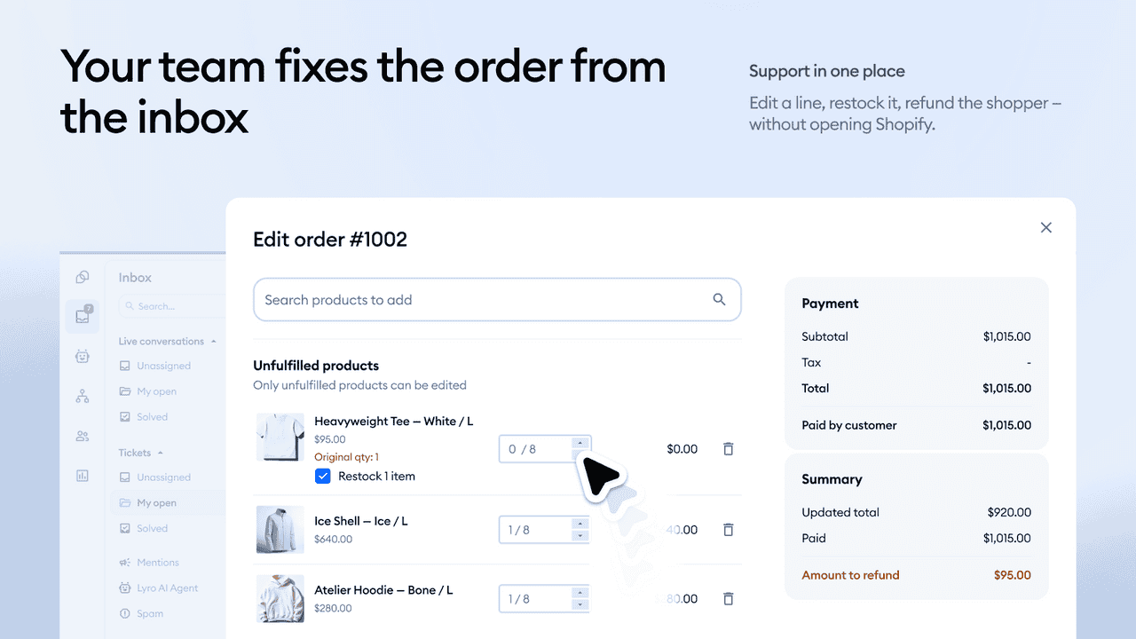tidio inbox order management