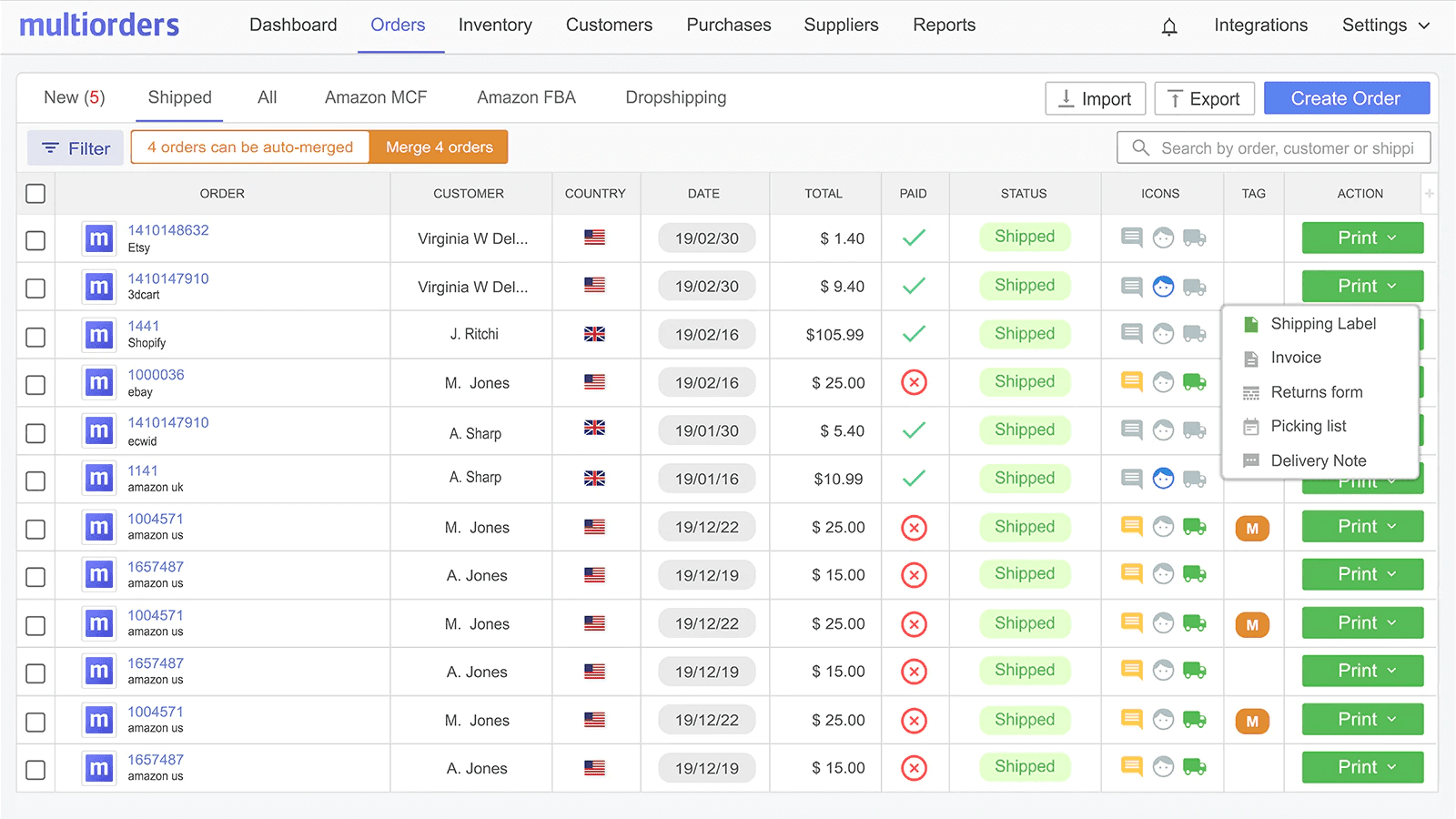 Multiorders- dashboard