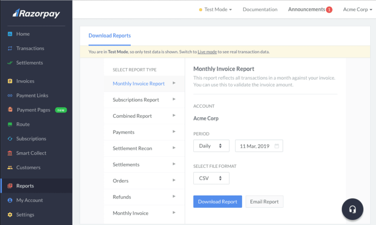 Razorpay multiple accounts reports