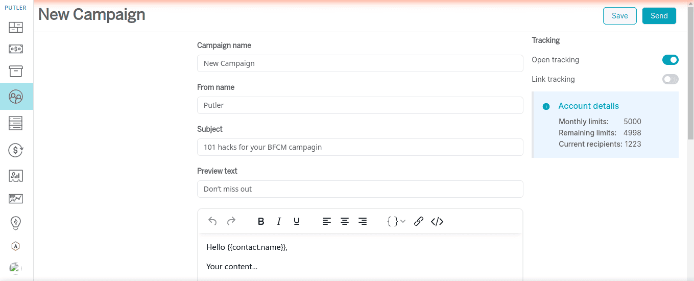 emails directly from Putler 