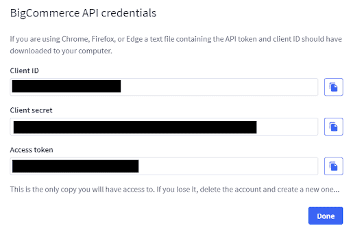 Bigcommerce API credentials