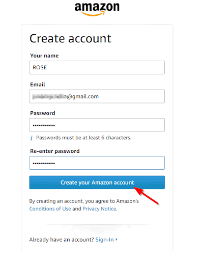 create amazon account