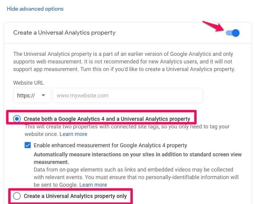 Enable Create a Universal Analytics property