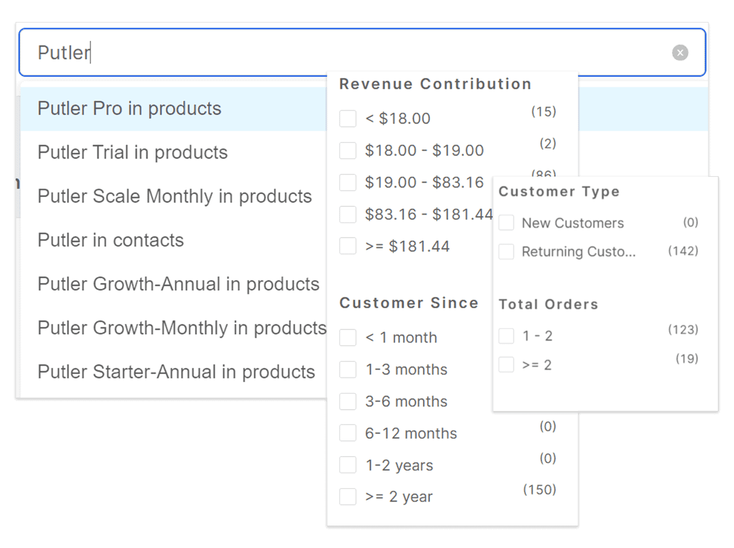 Instant Search and Filters - Putler