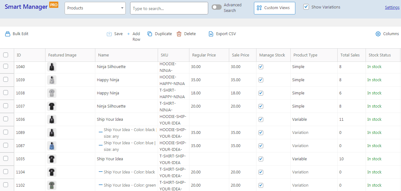 WooCommerce export products csv with Smart Manager