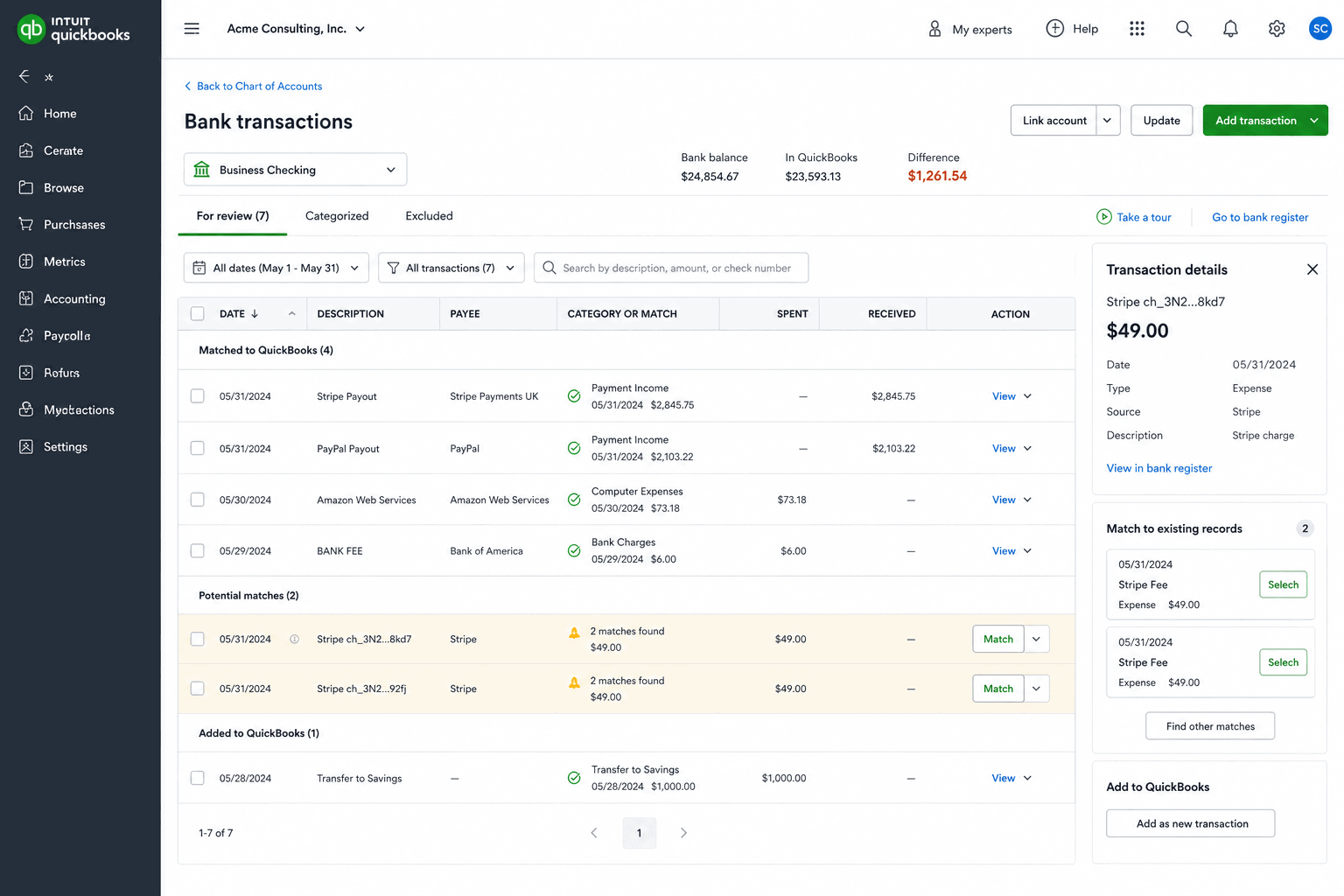 PayPal and Stripe revenue: Quickbooks