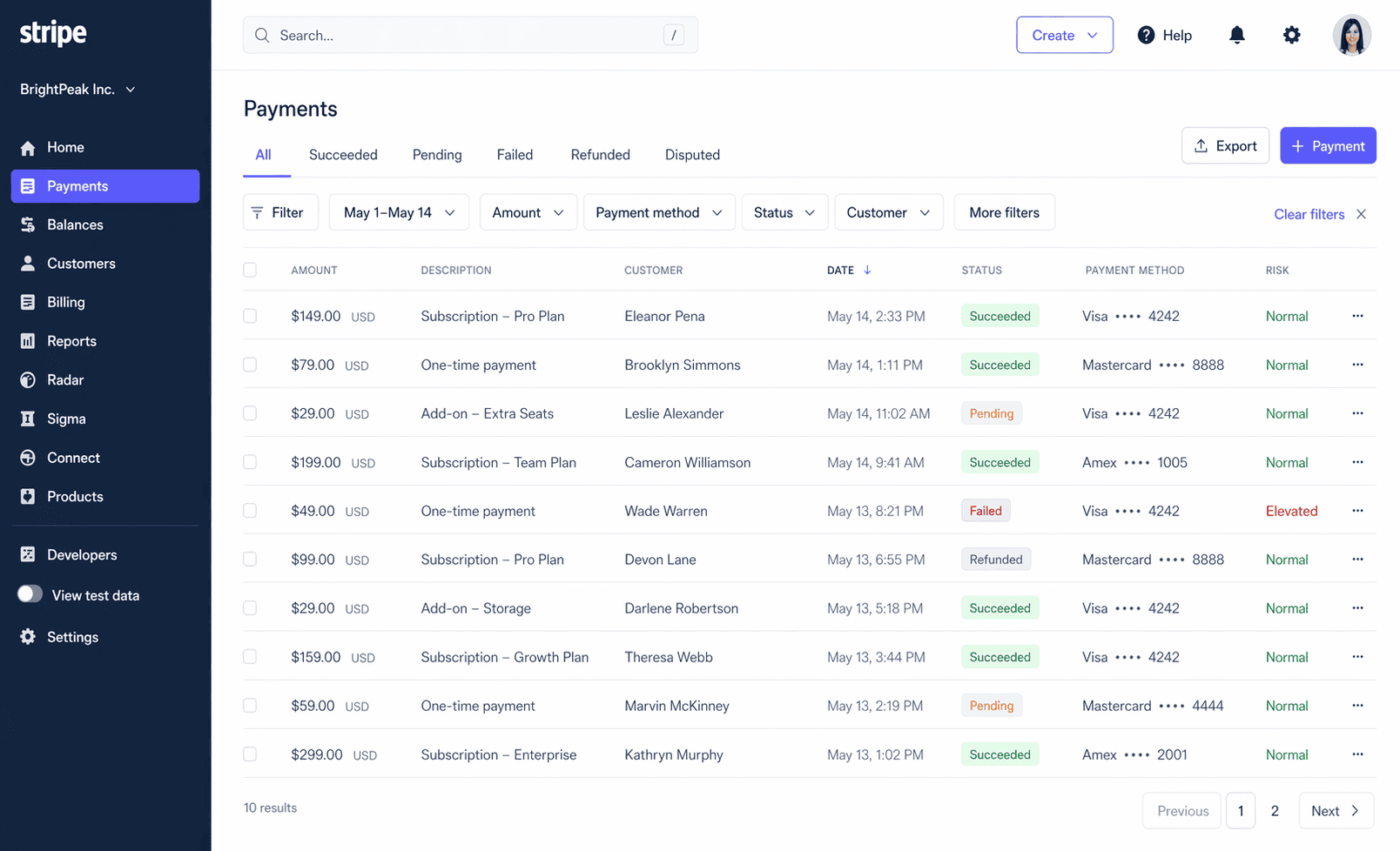 Stripe-dashbaord-payments
