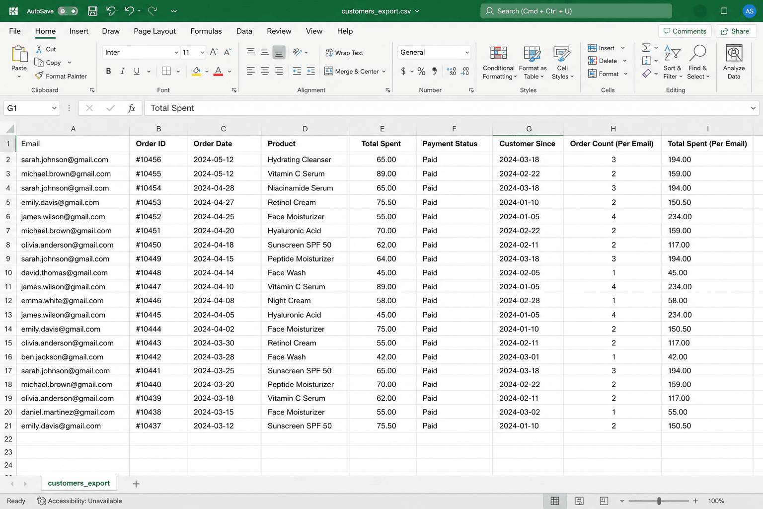 Identify repeat customers through CSV