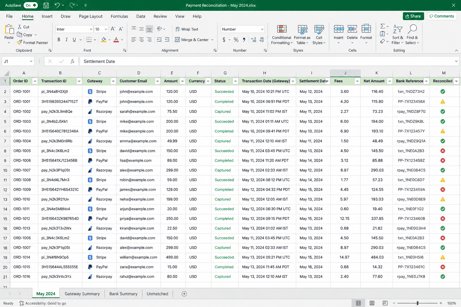 Track payments from different gateways manually
