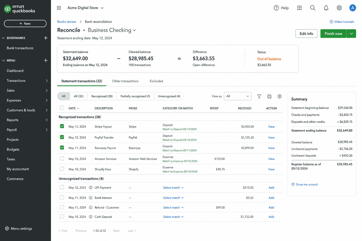Track payment through accounting software